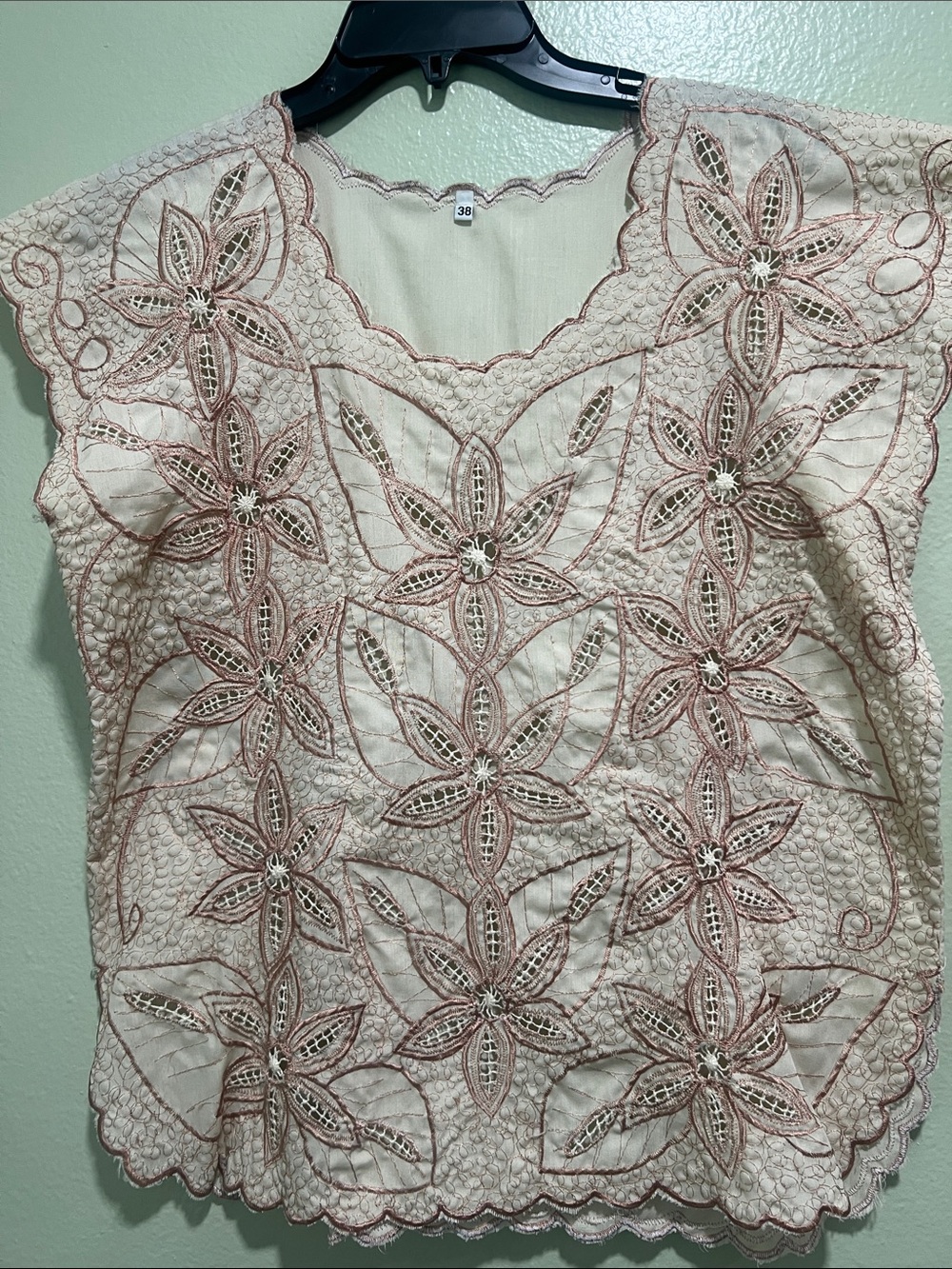 Embroidered Floral Lace Blouse - Women's Pink Cream Top